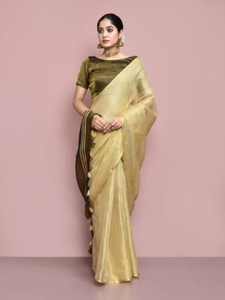 Golden tissue Linen with Chanderi plain Saree
