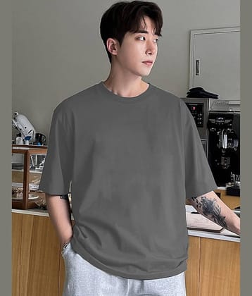 VIOUR Men Cotton Oversized Fit Solid T-Shirt ( Grey )