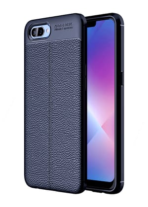 Vegan Leather Rugged Flexible TPU Series Shockproof Armor Back Cover for Realme 2 6.2 inch, Blue