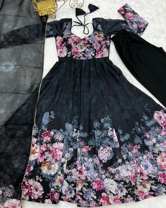 Party Wear Anarkali Gown And Pent With Dupatta With Floral Print Party Wear Anarkali Gown And Pent With Dupatta With Floral Print