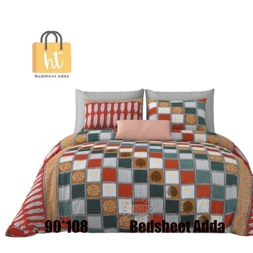 3001-Hometrade India-Standard King Size (90*108 Inches)-Pure Cotton Jaipuri Double Bedsheet With Matching Pillow Cover