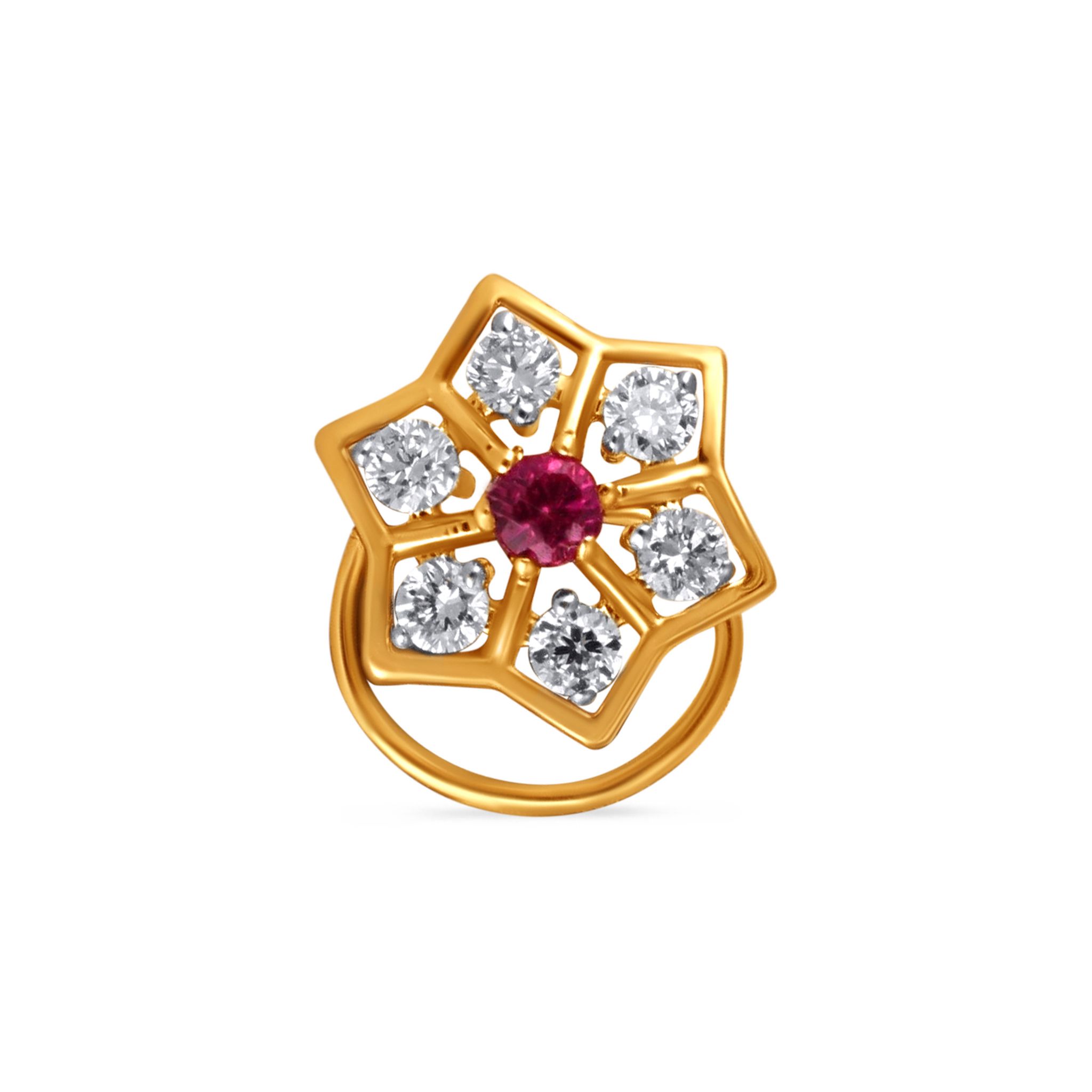 Senco Gold Aurora Elegance Diamond Nose Pin ( 0.442 gm/0.14 ct/GH-VS/18K Yellow Gold )