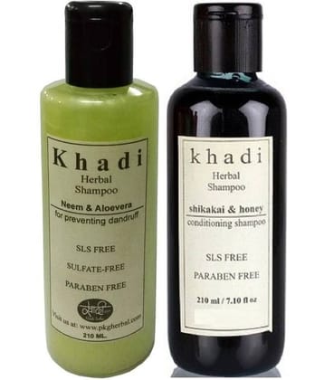Khadi Herbal Hair Cair Combo (SLS, Paraben Free) Neem & Aloevera,Shikakai & Honey Shampoo 420 ml Pack of 2