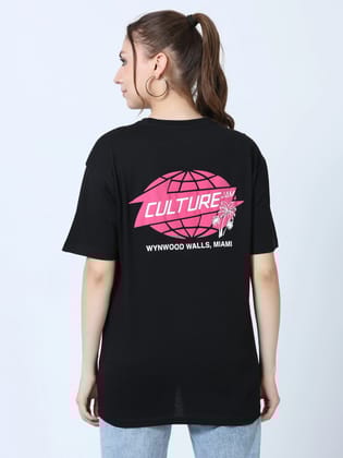 Women CULTURE JAM Printed Oversized T-Shirt-S / Black