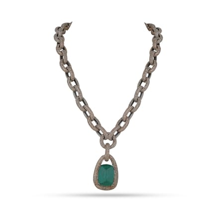 Aneesah - Emerald Green CZ Chain Necklace