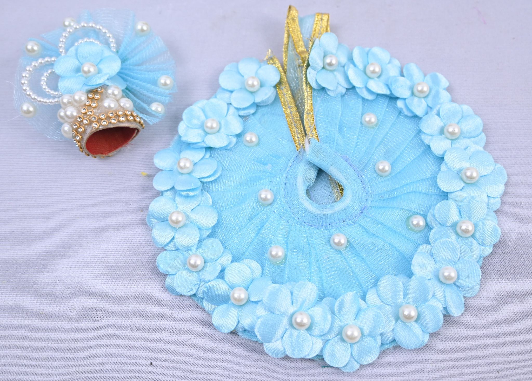 Sky Blue Pearl Floral Laddu Gopal Dress Set
