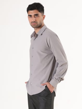 Light Grey Full Sleeve Shirt - Men's Semi Casual-S