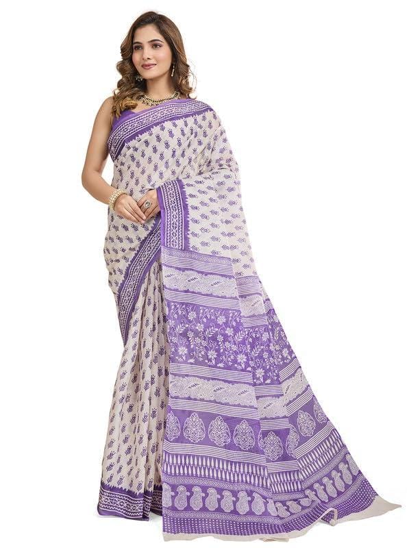 Women's Pure Cotton Saree-Ethnic Motifs Print Without Blouse Piece