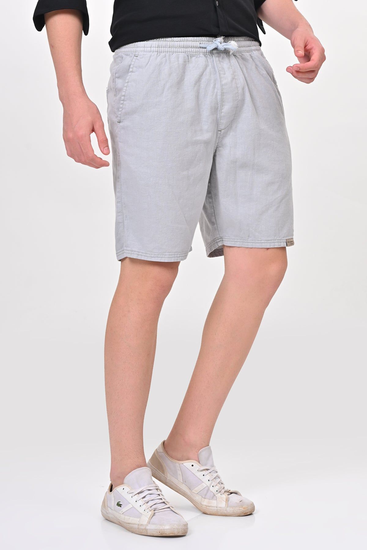 Impel - Cotton Linen Shorts - Silver-S-30 / SILVER