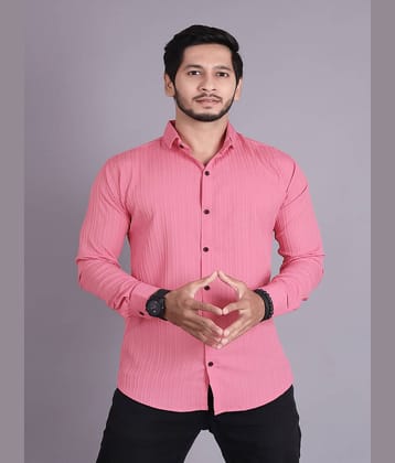 Generic Cotton Blend Slim Fit Popcorn Textured Full Sleeves Men's Casual Shirt - Pink ( Pack of 1 )