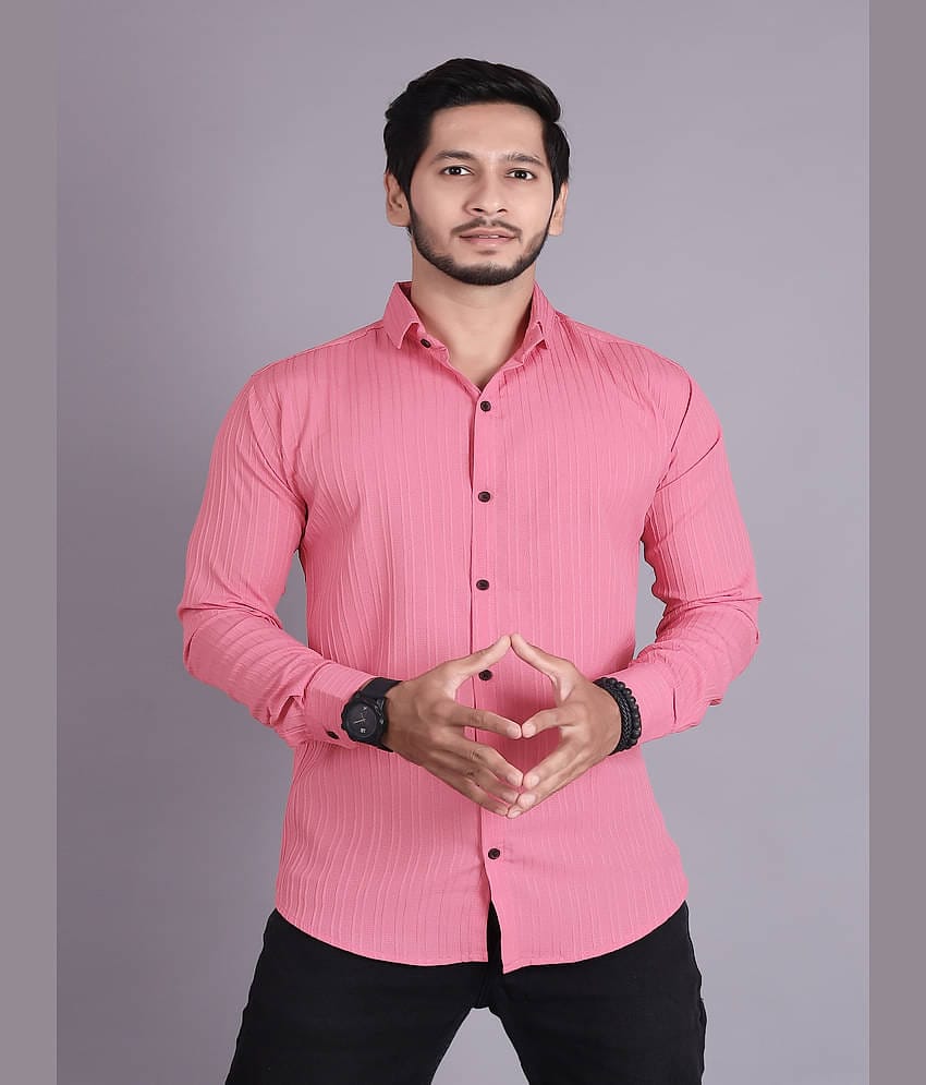 Generic Cotton Blend Slim Fit Popcorn Textured Full Sleeves Men's Casual Shirt - Pink ( Pack of 1 )