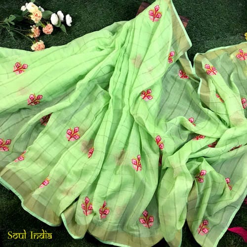 Meadow - Linen Cotton Embroidery Saree