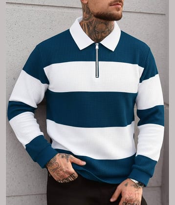 AUSK Men Cotton Blend Regular Fit Striped Polo T Shirt ( Blue )