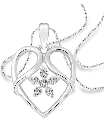 Vighnaharta Star Flower Heart CZ Rhodium Plated Alloy Pendant with Chain for Girls and Women - [VFJ1207PR]