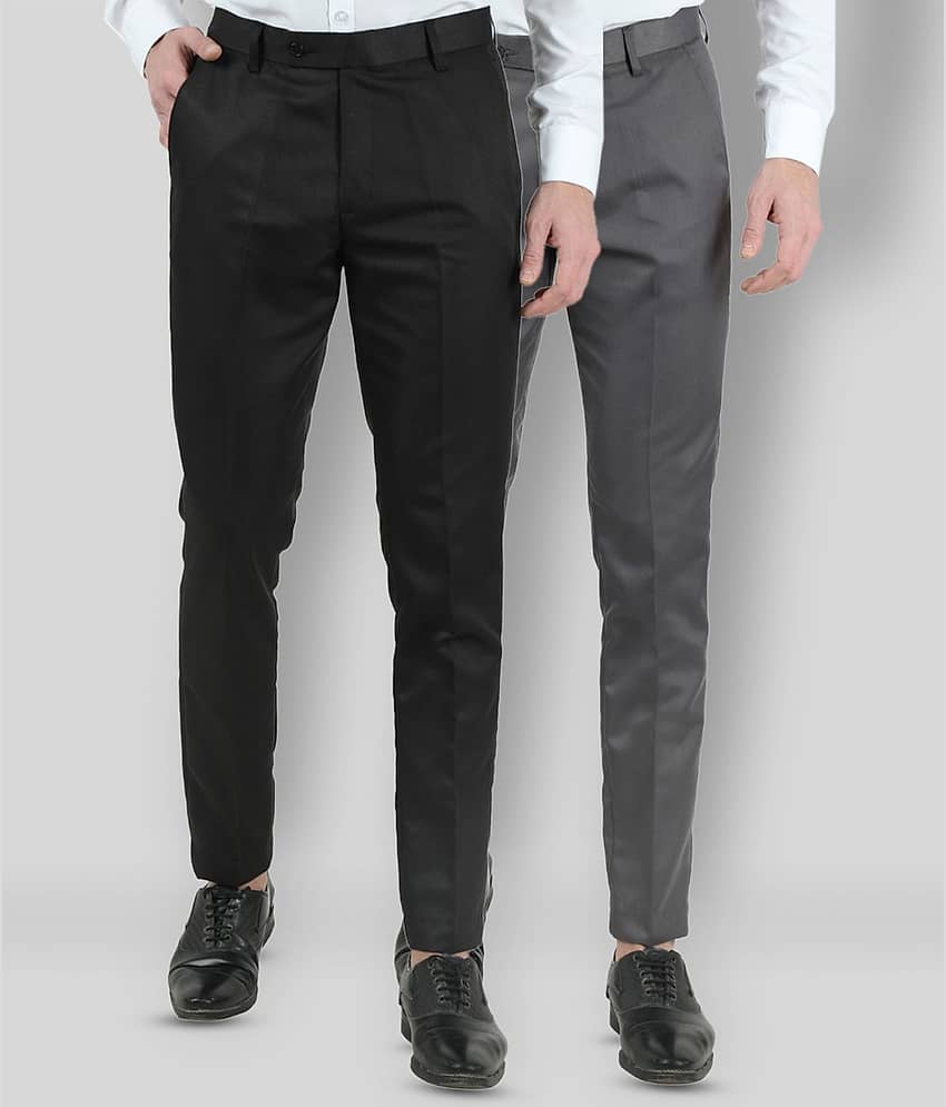VEI SASTRE - Multicolor Cotton Blend Slim Fit Men's Formal Pants (Pack of 2)
