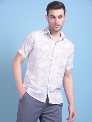 Peach Floral Print 100% Cotton Shirt-M / Peach