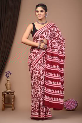 JAIPUR HANDBLOCK PRINT Exclusive collection of Bagru and Dabu handblock printed pure Cotton Mulmul Sarees with blouse piece.