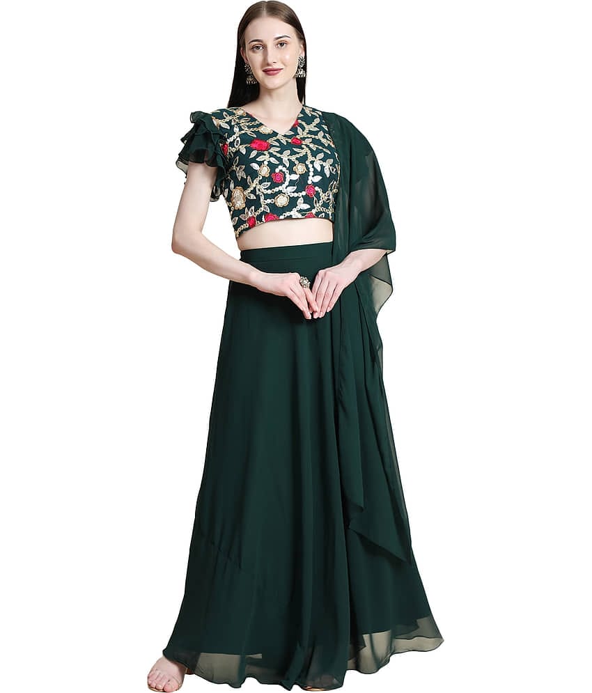 TOGZZ Green Georgette A-line Stitched Lehenga