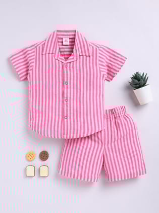 Pink Striped Co-ord Set-6-9 m