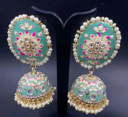TRADITIONAL KUNDAN MEENAKARI PEARL EARRINGS BY ZEVAR.