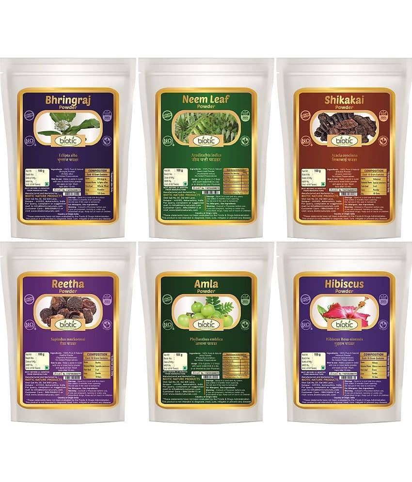 Biotic Shikakai, Amla, Reetha, Bring raj, Hibiscus and Neem Powder(100g each) 600 gm