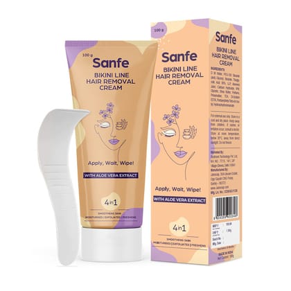 Sanfe Bikini Line Hair Removal Cream, 100g, Intimate Care For Women, With Aloe Vera
