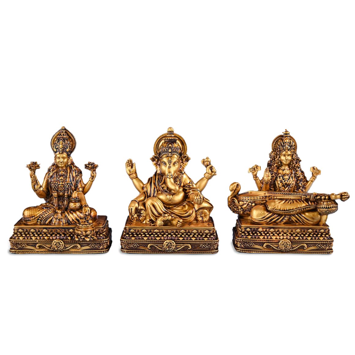 Artarium Laxmi Ganesha Saraswati Idol Goddess Laxmi Murti Ganesha Lakshmi Sculpture Murti Idol Statue for Home Temple Office Mandir Home Decor 6 Inch