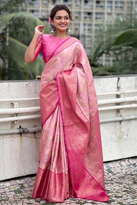 Pink Woven Tissue Silk Saree