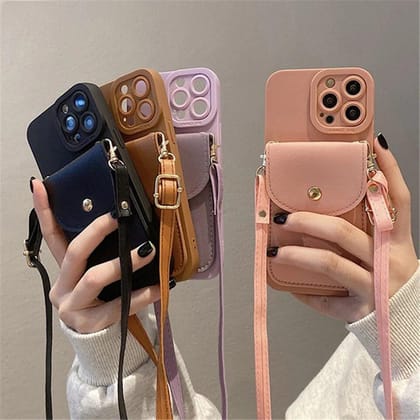 Crossbody Wallet iPhone Silicone Rubber Soft Case-iPhone 12 Pro / Brown