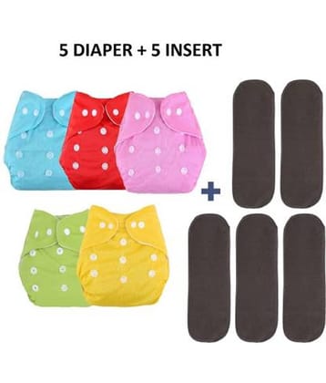 CHILD CHIC Reusable Baby Infant Cotton Cloth Washable Diaper Nappies(5 DIAPERS WITH 5 FIVE LAYER BAMBOO CHARCOAL INSERTS)