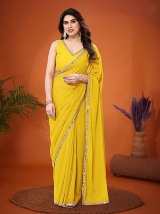 Georgette Saree with Mirror Work Border Georgette Saree with Mirror Work Border