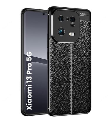 Vegan Leather Rugged Flexible TPU Series Shockproof Armor Back Cover for Xiaomi 13 Pro 5G, 6.73 inch, Black