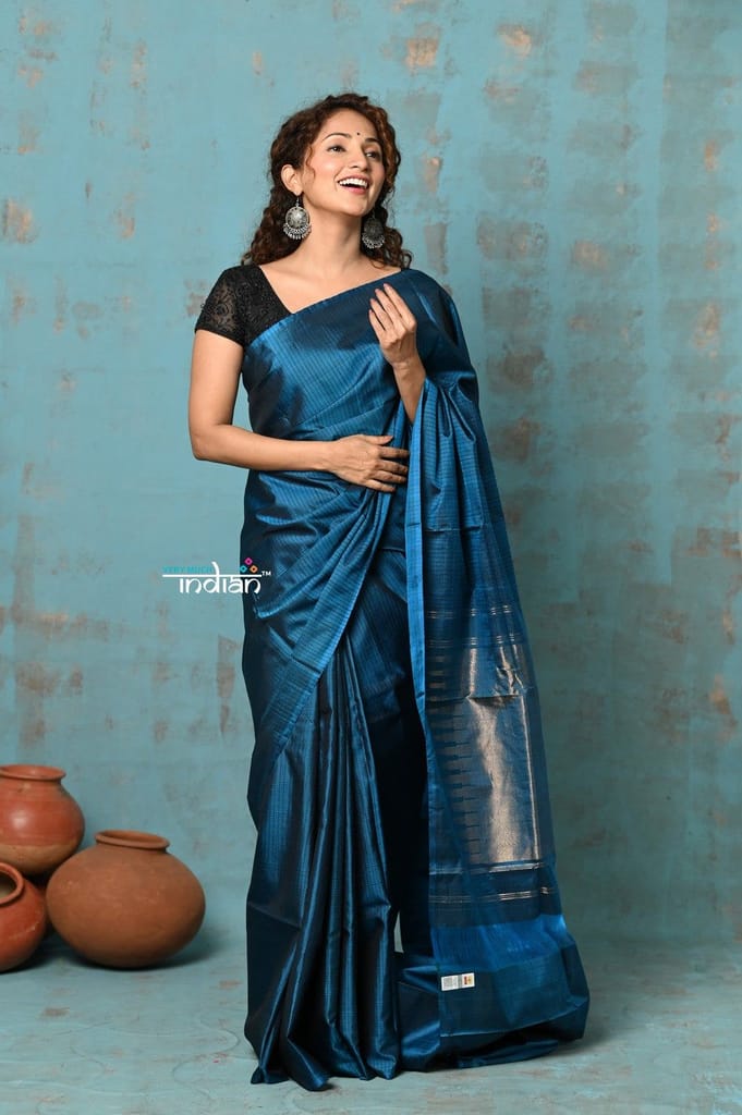 Anokhi ~ Handloom Pure Silk Saree with Designer Pallu ~ No Border Celestial Blue (Limited Edition) - Sarees | Buy online on ZillyBuy