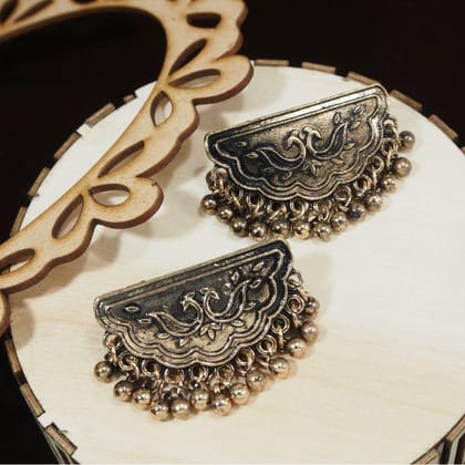 Antique Gold Plated Semi Circle Stud with Ghungroo- AER 379