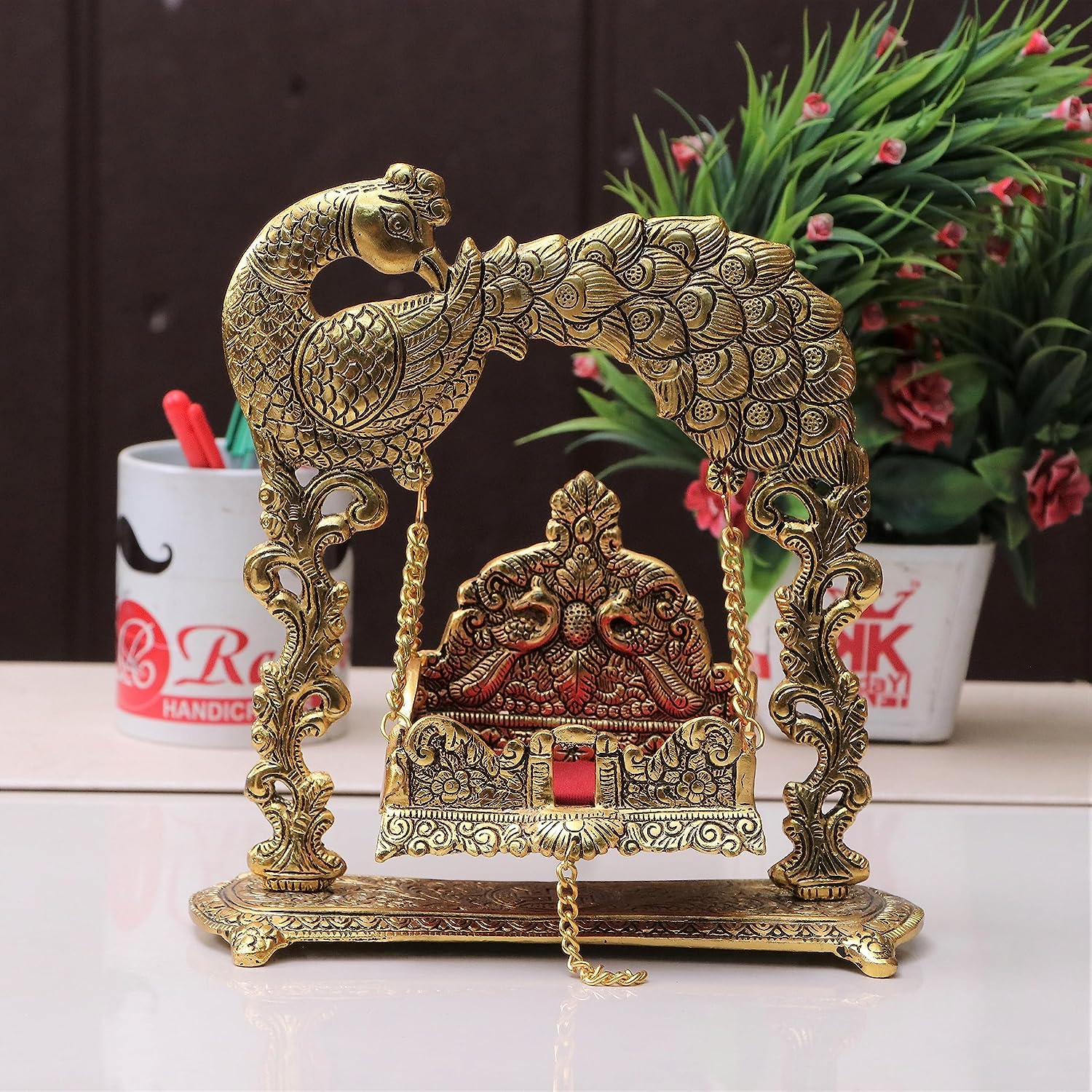 DreamKraft Gold Plated Metal Laddu Gopal Jhulla - Janmashtami Festive