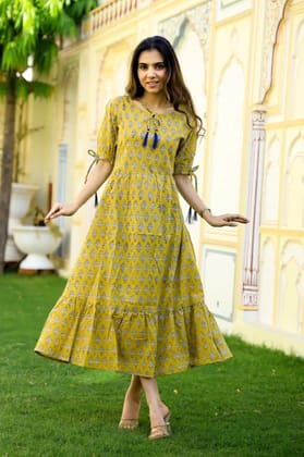 TRADITIONAL BAGRU PRINTBagru Hand Block Printed Cotton One Piece DressAttached Dori with Tussle in Neck Line..
