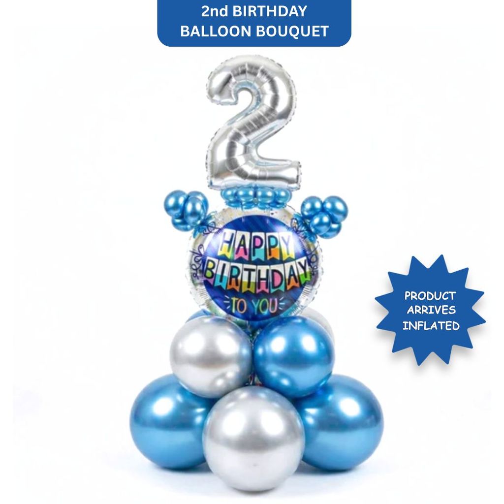 Designer Blue & Silver Balloon Bouquet Arrangement for 2nd Birthday - Party and Festive Needs | Buy online on ZillyBuy