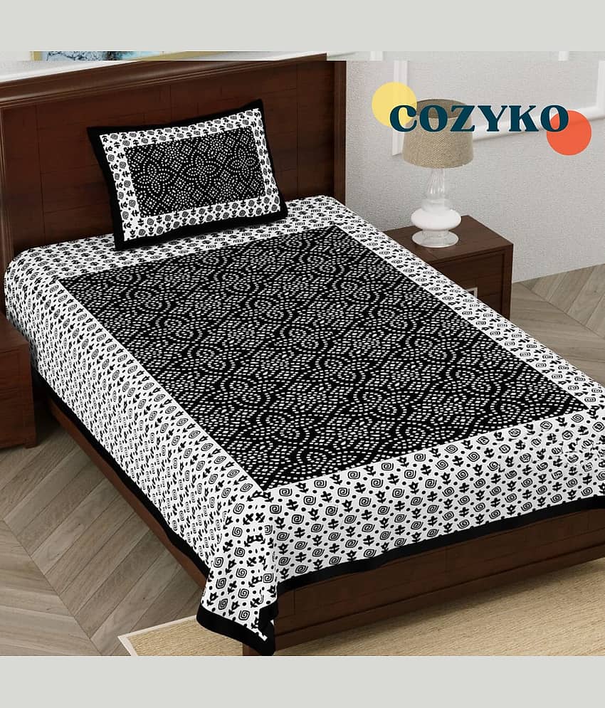 COZYKO Cotton 1 Single Bedsheet with 1 Pillow Cover ( Black )