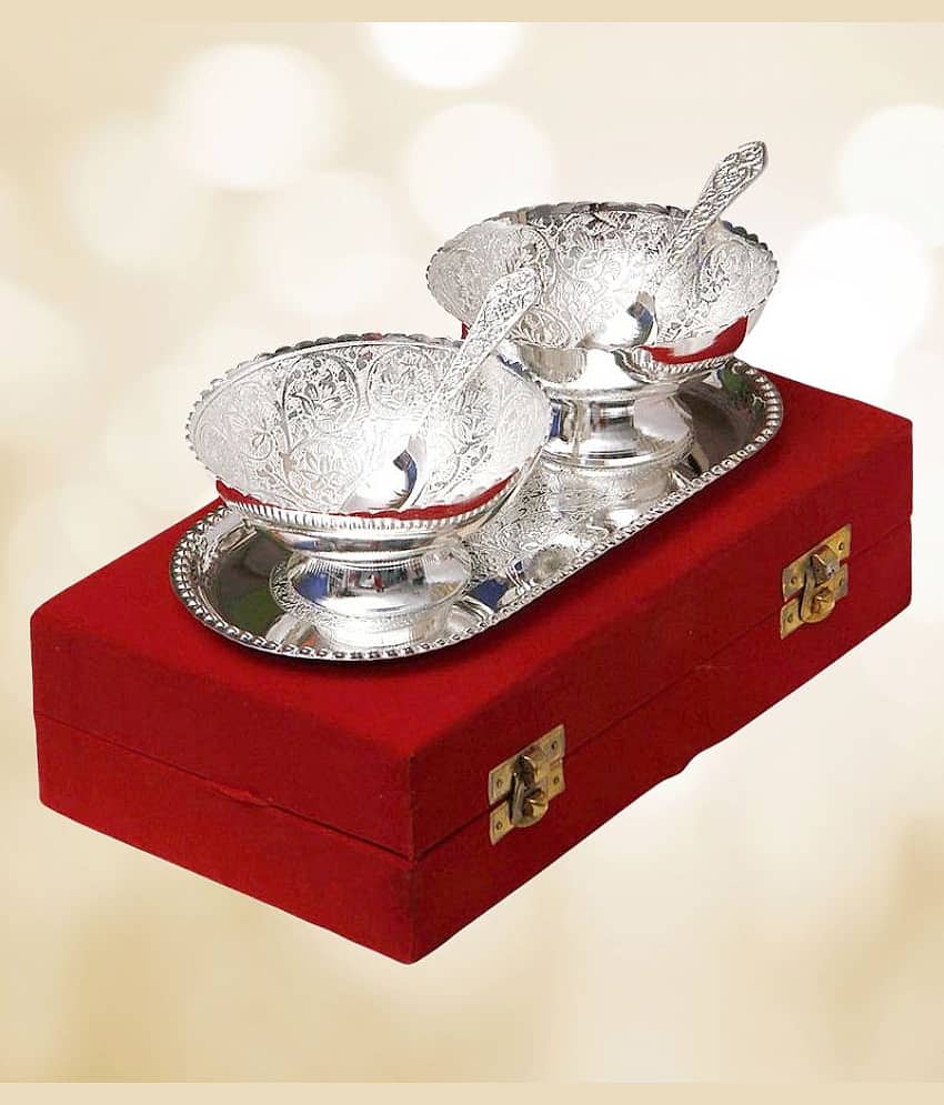 GS Museum German Silver Plated Gift Bowl Tray Set