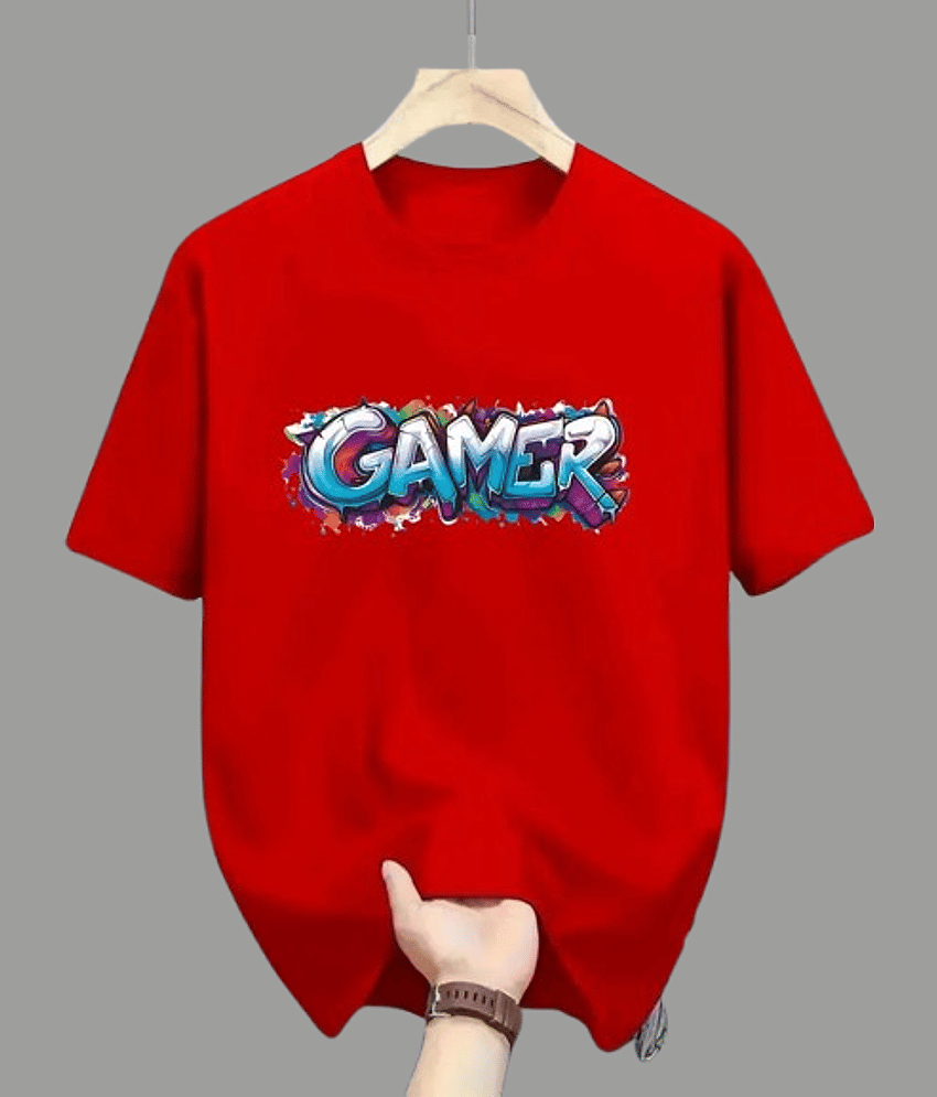 ELBATROSS Men Polyester Regular Fit Printed T-Shirt ( Red )