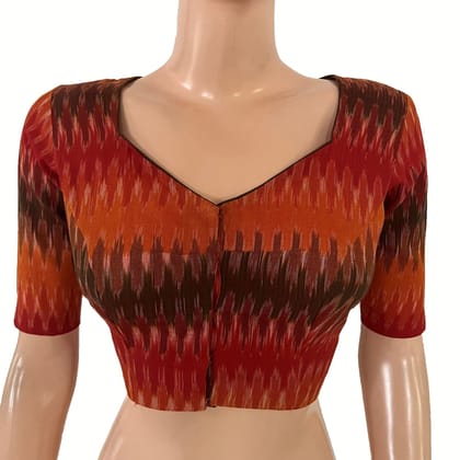Ikat Cotton Sweetheart Neck Blouse , Multicolor, BI1187-S