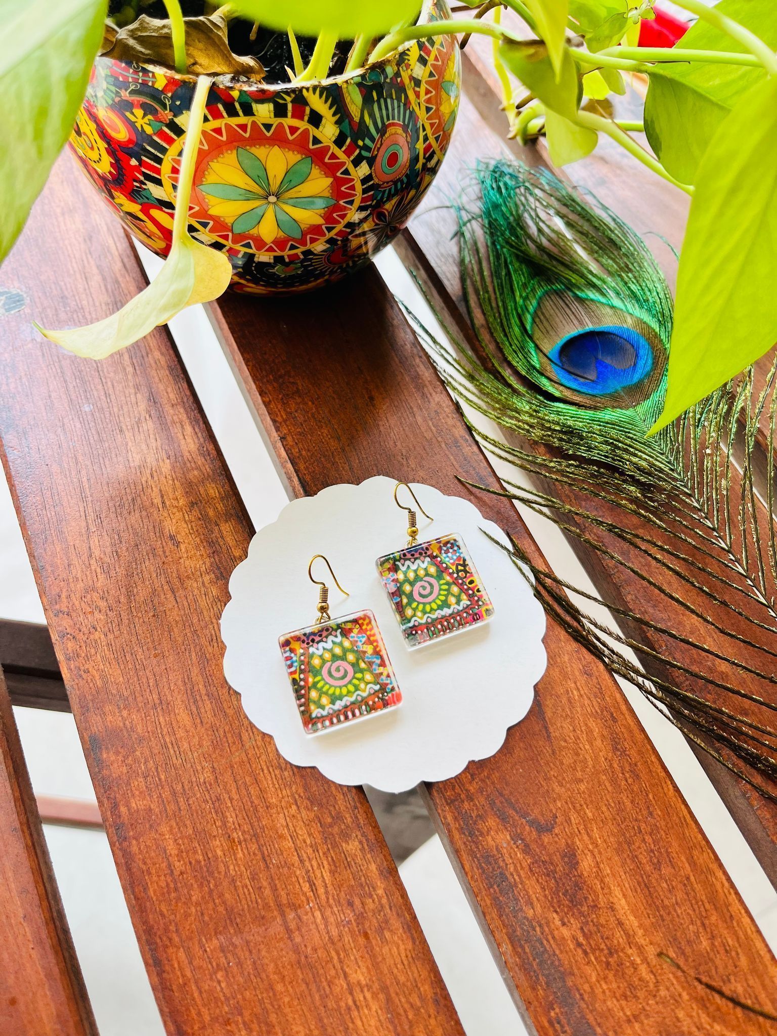 Green-Fields glass Earrings