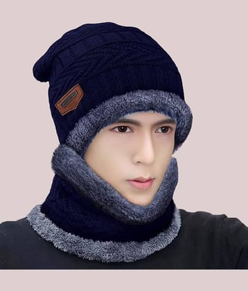 Paryag Blue Woollen Men's Cap ( Pack of 1 )