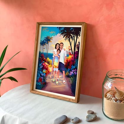 Rectangle Photo based Family Illustration Portrait - Family Beach Vibes-1,2 / 12x16 inches / Canvas Roll