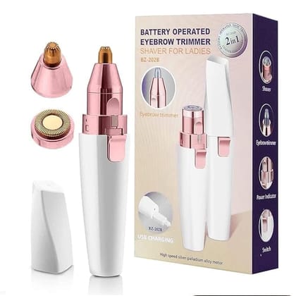 2 in 1 Eyebrow Trimmer & Body Hair Remover for Women, Portable Electric Facial Hair Removal Shaver – Pink & White