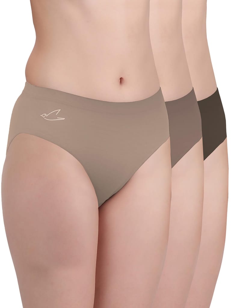 Freecultr Women’s Micromodal Mid-Rise Hipster | Super Soft & Breathable Fabric | Medium Rear Coverage | Comfortable Stretch Elastic | Pack of 3  |Color - Pink,Clay,Coffee