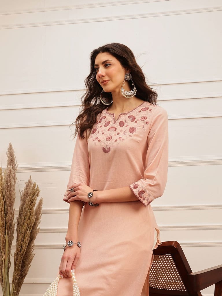 Blush Bloom Embroidered Kurta - Kurtas & Kurta Sets | Buy online on ZillyBuy