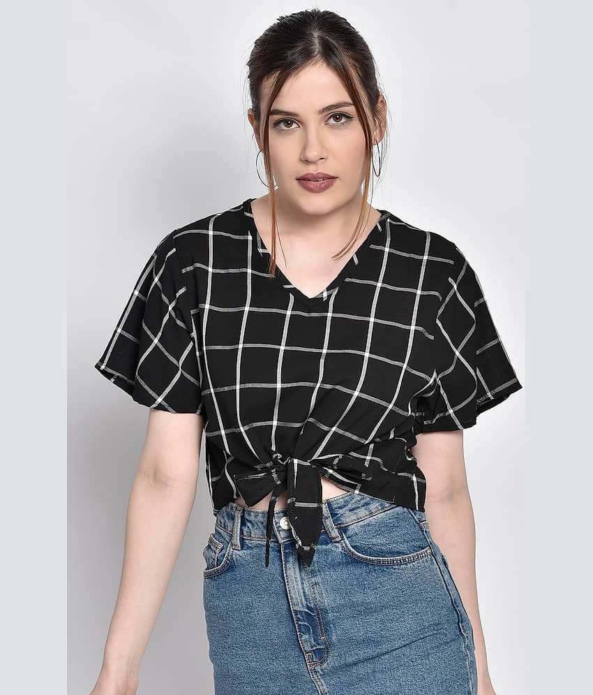 Chimpaaanzee Women's Viscose Knot Front Top ( Black )