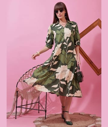 Sheetal associates Women Cotton Printed A-line Dress ( Green )