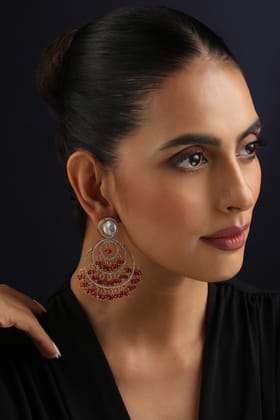 Lara Red Polki Chandbali Earrings-Polki